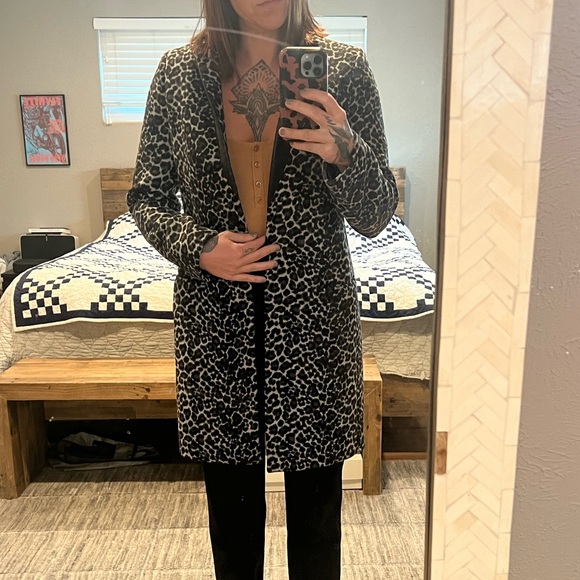 All Saintsts Leopard Print coat with leather detail.